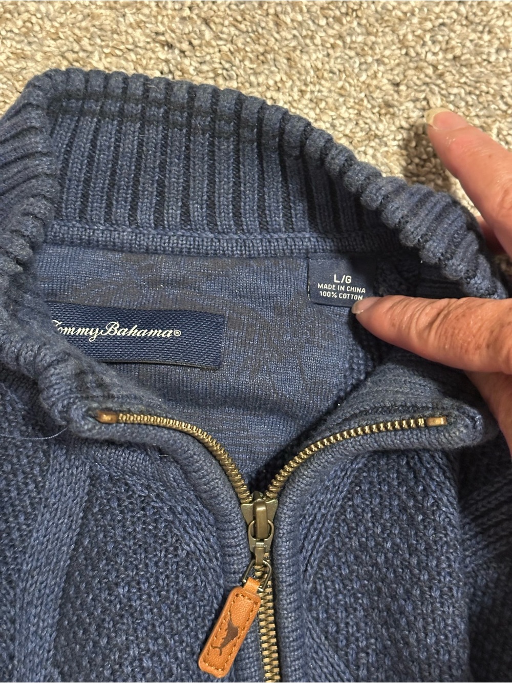 Tommy Bahama Men's Cotton Quarter-Zip Cable Knit Sweater - Dusty Blue - Large - Picture 3 of 6